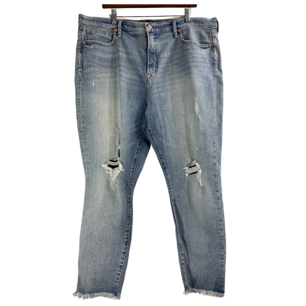 GAP Denim Light Wash True Skinny Distressed Raw Hem Jeans Plus Size 20/35.
